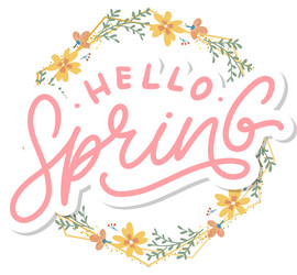 hello spring flowers text background frame vector