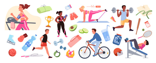 sport workout set people training collection vector