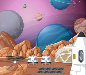 landscape of planet surface with colony buildings vector image