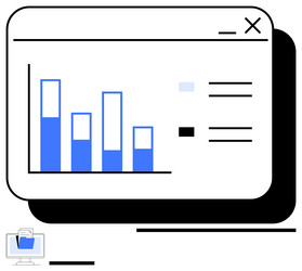 data visualization with bar chart in window vector image