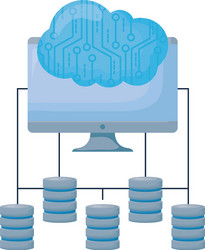 Computer monitor with circuit cloud and servers vector