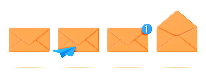 3d yellow open and closed mail envelope set vector image