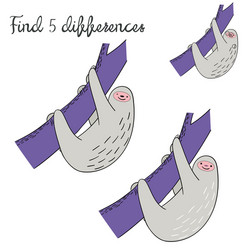 Find differences kids layout for game sloth vector