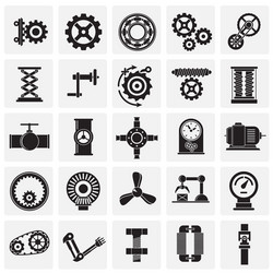Technical mechanisms icons set on squares vector