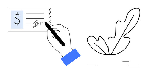 hand signing document with leafy abstract element vector image