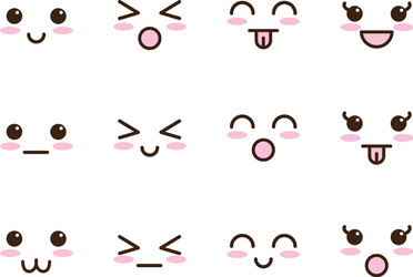 Bundle faces kawaii characters vector