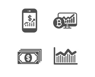 Mobile finance bitcoin chart and payment icons vector