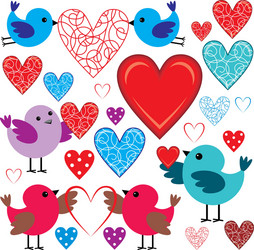 Set of birdies and hearts vector