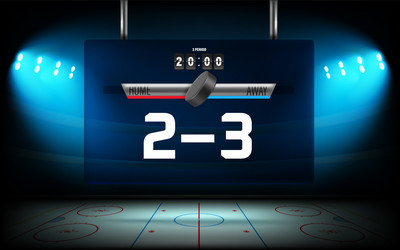 illuminated ice hockey stadium with scoreboard vector