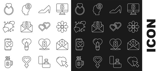 set line heart and cursor click envelope with 8 vector image
