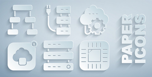 Set server data web hosting cloud technology vector