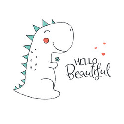 cute dinosaur in love vector