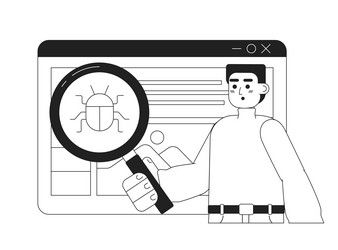 debugging web application black and white concept vector image