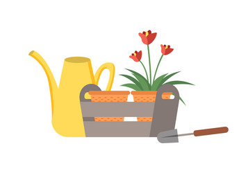 Plant growing in pot flower with instruments vector