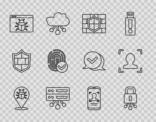 set line system bug cyber security shield vector image