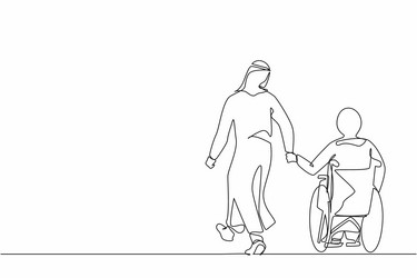 single continuous line drawing back view arab man vector image