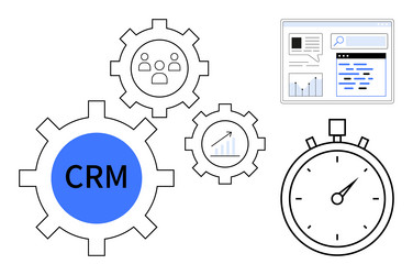 crm optimization with gears data dashboard vector image