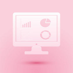 Paper cut computer monitor with graph chart icon vector