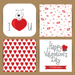 Set with dog on heart and patterns vector