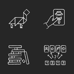 Tabletop games chalk white icons set on black vector