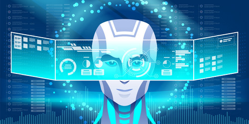 android robot with virtual display vector image