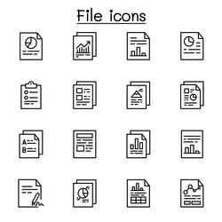 File document report icon set in thin line style vector