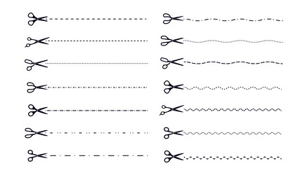 scissor line cut scissors trim dot dash border vector image