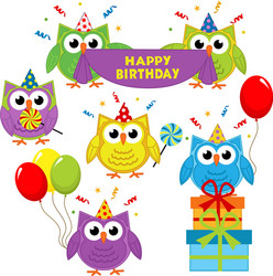 set of isolated owl birthday Vector Image