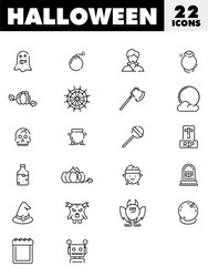 Thin line art halloween 22 icons in flat style vector