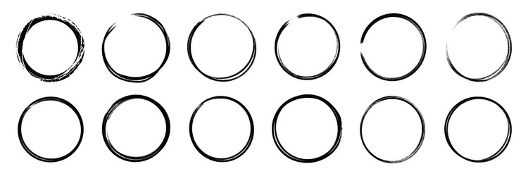 brush stroke texture circle hand drawn element set vector image