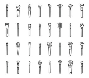 makeup brush icons set outline cosmetic vector