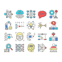 Neural network and ai collection icons set vector