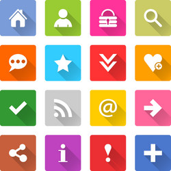 Flat basic icon set rounded square web button vector