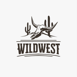 western desert logo with bull skull and cactus Vector Image