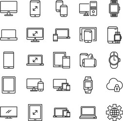 bundle mockup responsive set line style icons vector image