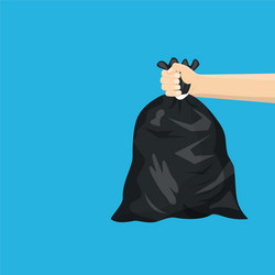 Man holding black plastic trash bag in his hand vector