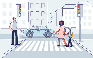 people on street pedestrian crossing road vector