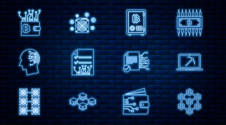 set line blockchain technology mining with laptop vector image