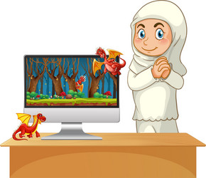 fairy tale on computer desktop screen vector