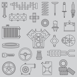 Line flat icon car parts set vector