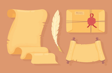 set of parchment paper and feather vector image