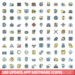 100 update app software icons set color line vector image