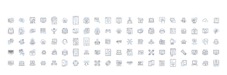 computer science line icons collection algorithm vector