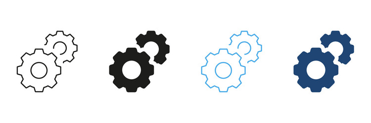 gears and cogs line solid icon set mechanical vector image
