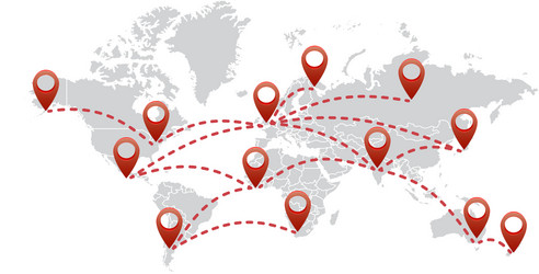 Light world map with pointer marks - communication vector