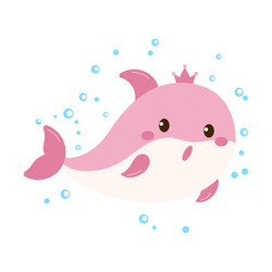 Cute Dolphin with Crown - Cartoon Character Vector Image