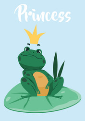 frog pose green froglet with princess crown Vector Image