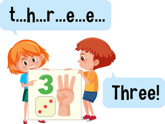 cartoon character two kids spelling number vector