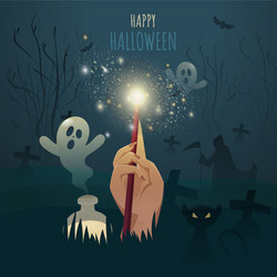 Happy halloween poster design with witch hand vector