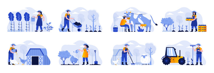 Agricultural workers farming activities set Vector Image